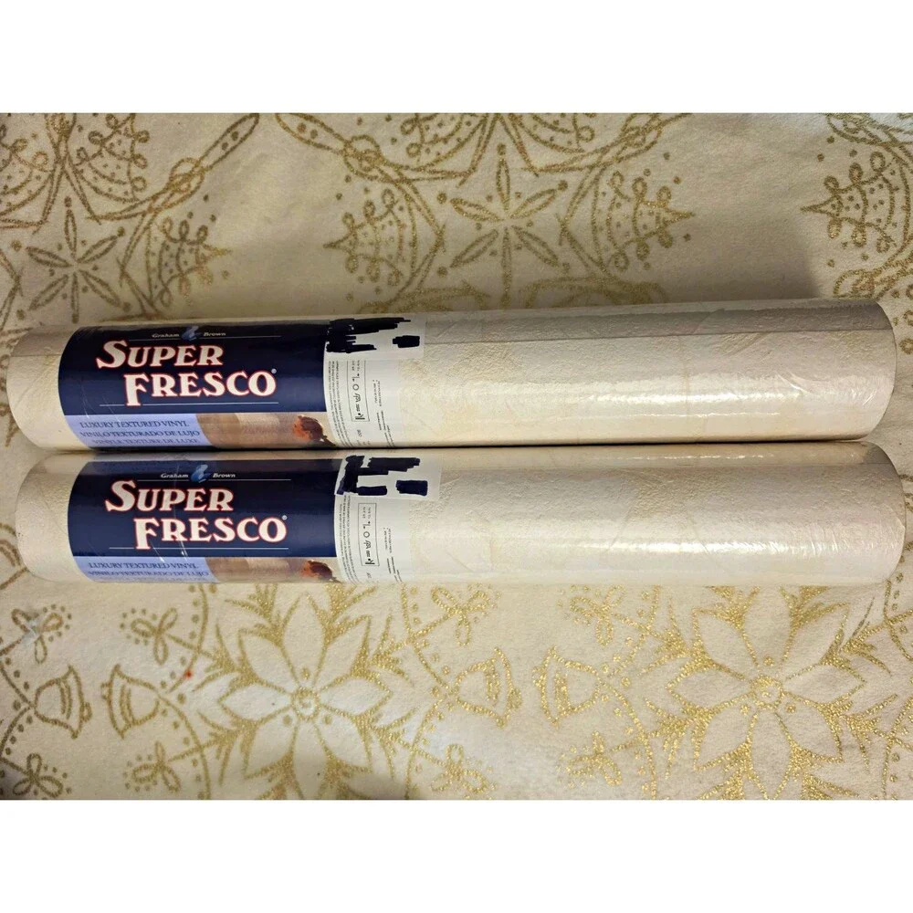 Superfresco Textured Vinyl Floral Wallpaper Beige/Gold Washable 2 Rolls